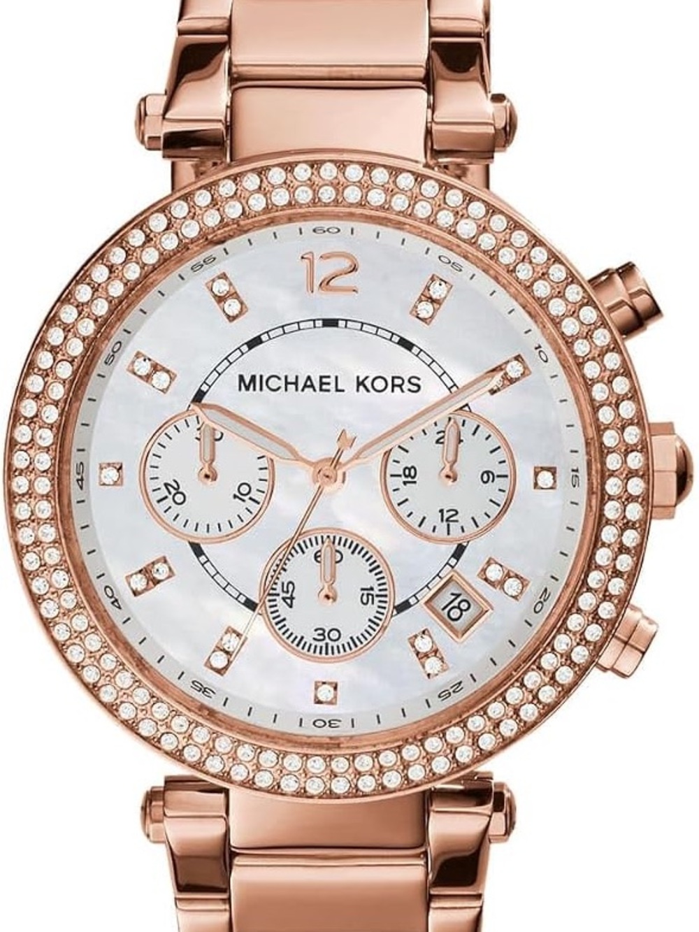 Michael Kors Rose Gold Mother-of-Pearl Crystal Chronograph Watch